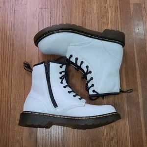 Dr Martens 1460 Y Combat Boots Junior Girls Sz 6 White Side Zip NEW (KZ4)